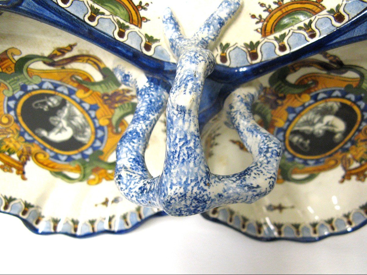 Old Beggar Servant Dish In Gien Earthenware Italian Renaissance Nineteenth.-photo-4