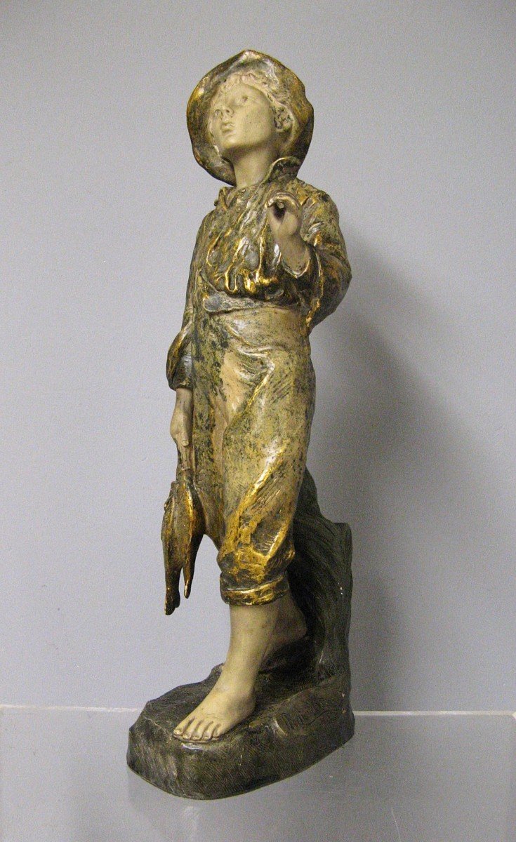 Richard Aurili Statue En Terre Cuite ''le Garçon Aux Poissons''-photo-4