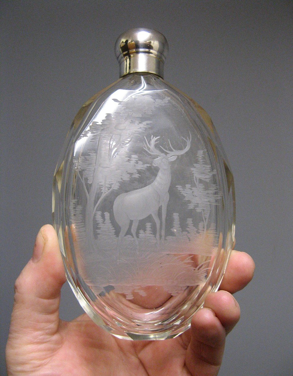 Flasque De Chasse En Cristal XIXe.-photo-2