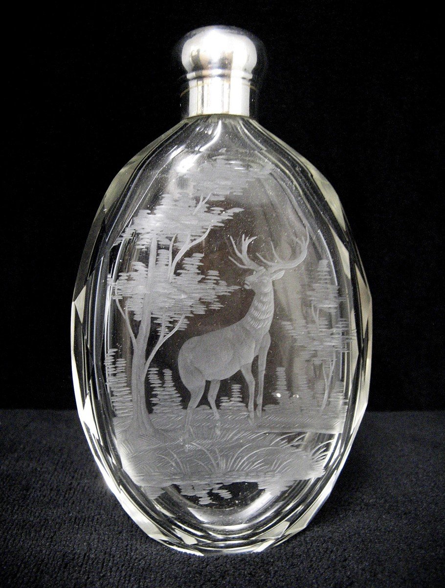 Flasque De Chasse En Cristal XIXe.