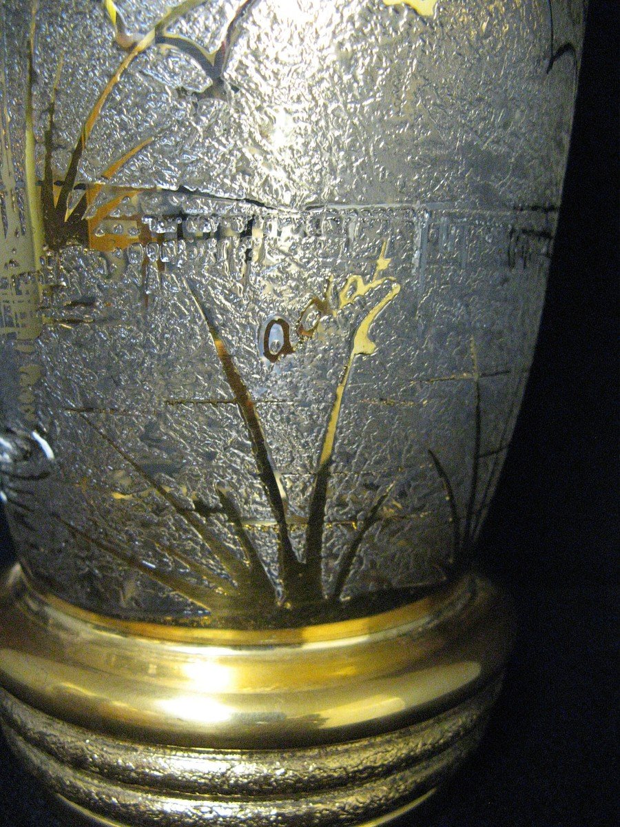 Vase Art Déco dégagé à l'Acide Or et Argent signé Adat.-photo-4