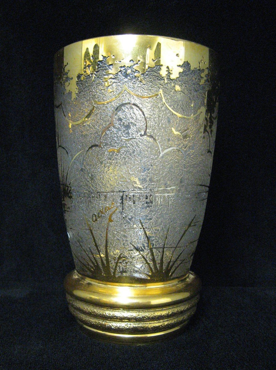 Art Deco Vase Cleared With Acid Gold And Silver Signed Adat.-photo-1