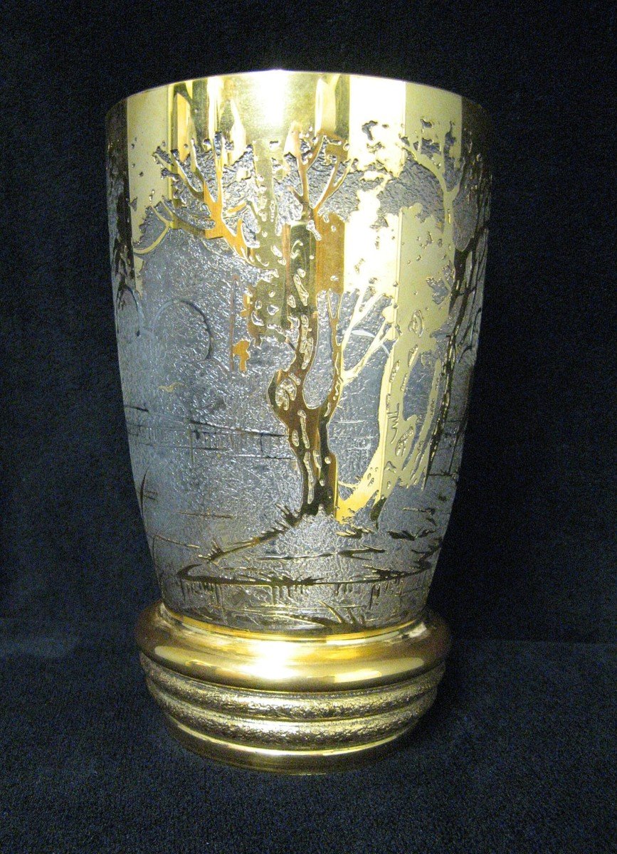 Art Deco Vase Cleared With Acid Gold And Silver Signed Adat.-photo-2