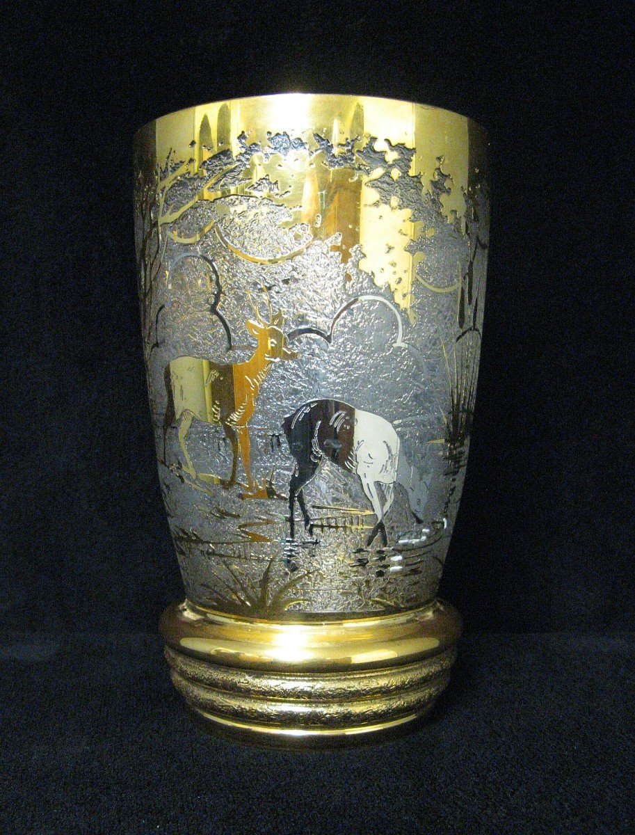 Vase Art Déco dégagé à l'Acide Or et Argent signé Adat.