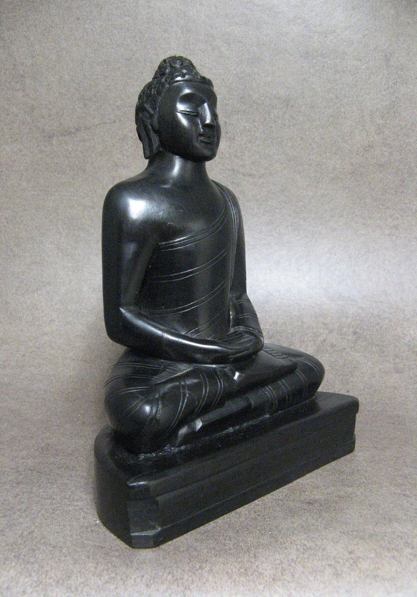 Bouddha Dhyana-mudra En Bois De Fer Sculpté.-photo-3