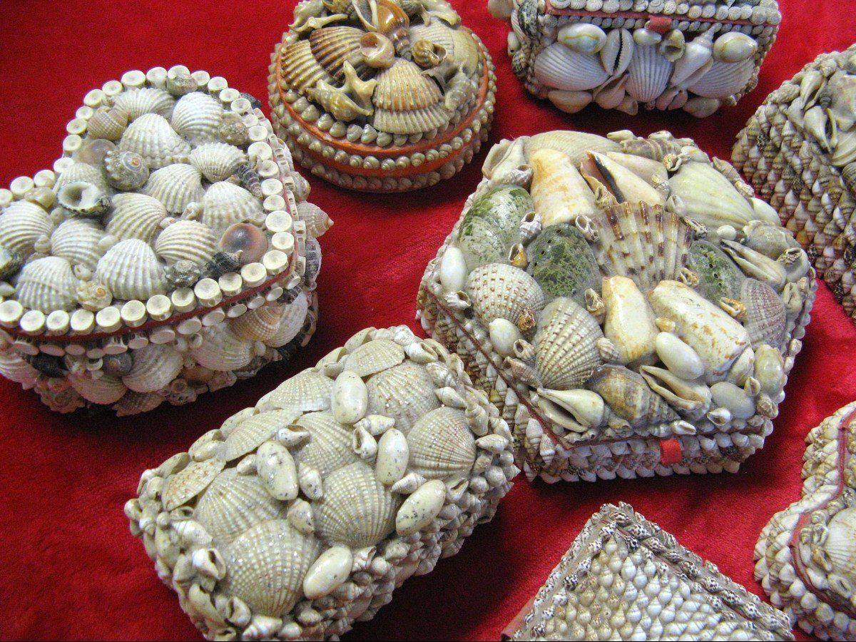 Set Of 8 Jewelry Boxes - Seaside Souvenir In Shells.-photo-4