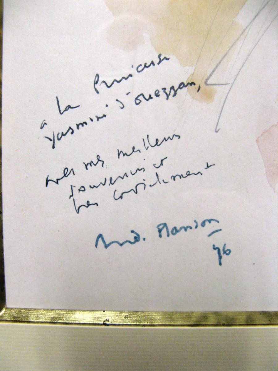 André Planson Noblesse Du Sport. Aquarelle Dédicacé à La Princesse Yasmine d'Ouezzan.-photo-2