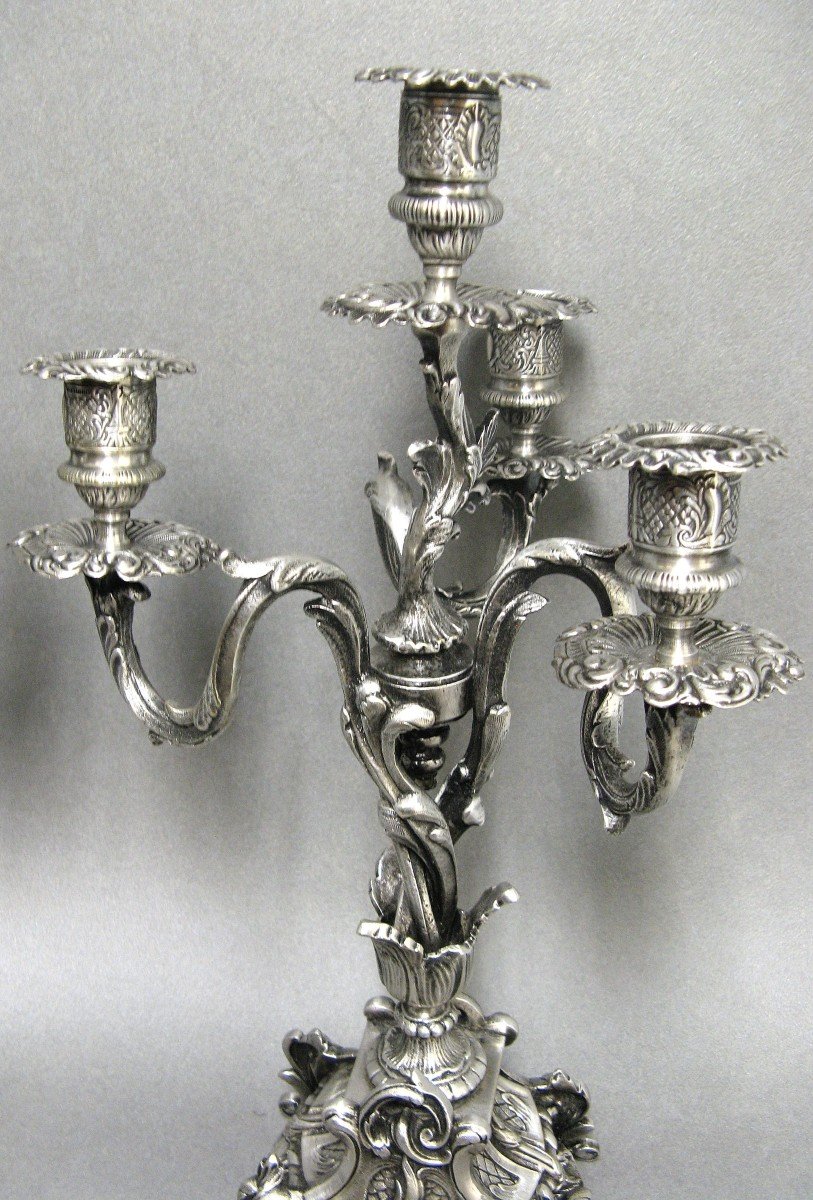 Paire De Candélabres Bronze Argenté Rocaille. Style Louis XV.-photo-2