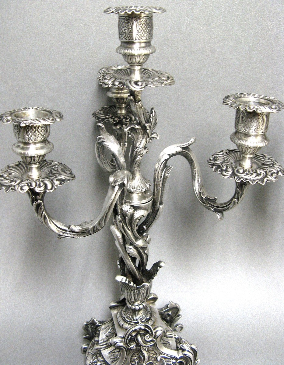 Paire De Candélabres Bronze Argenté Rocaille. Style Louis XV.-photo-3