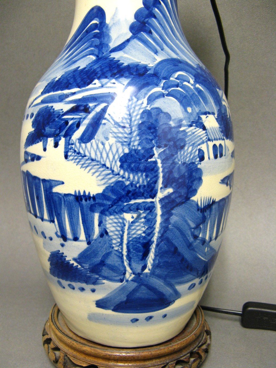 Asia China Blue And White Ceramic Lamp Base.-photo-2