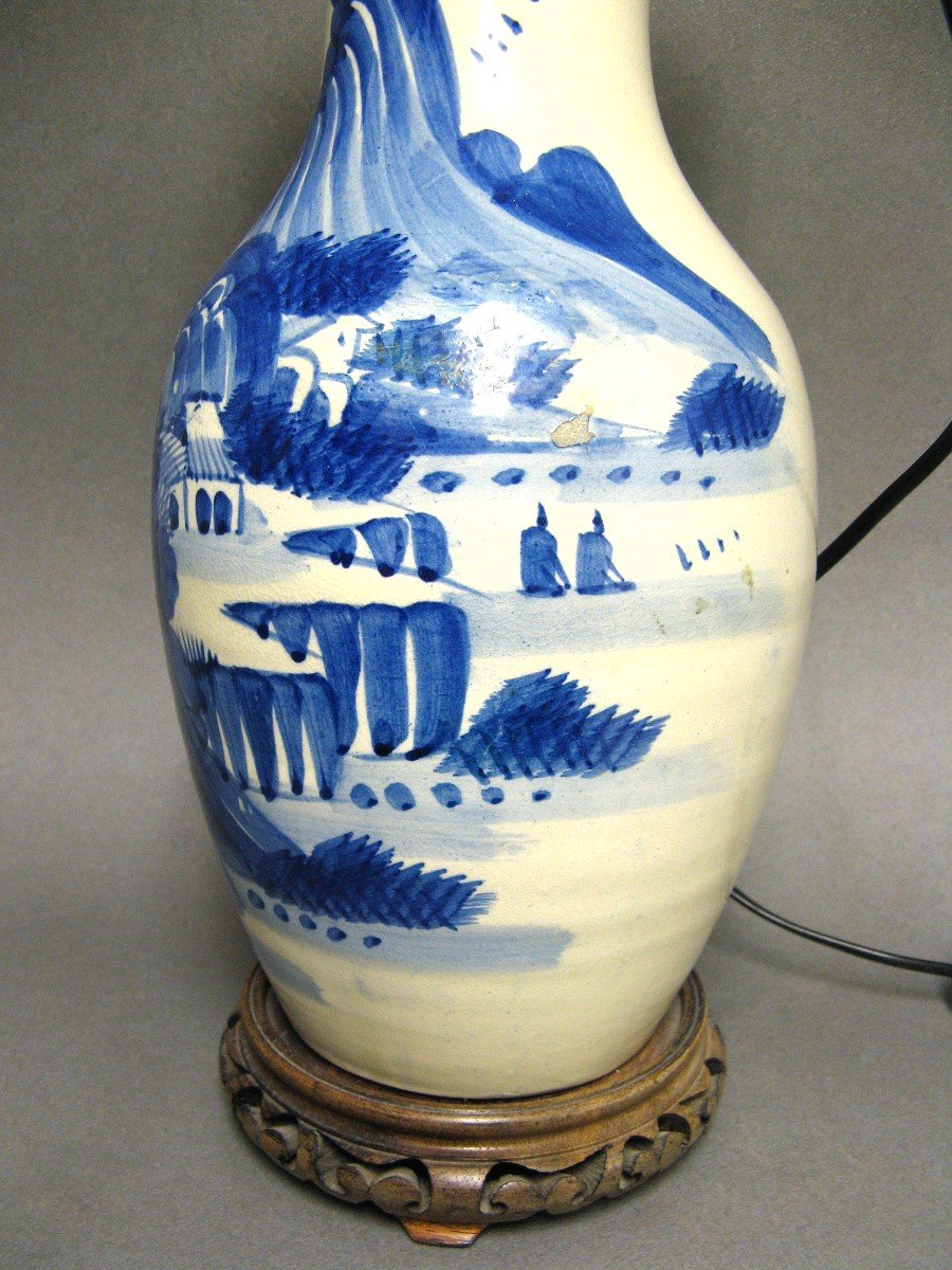 Asia China Blue And White Ceramic Lamp Base.-photo-3