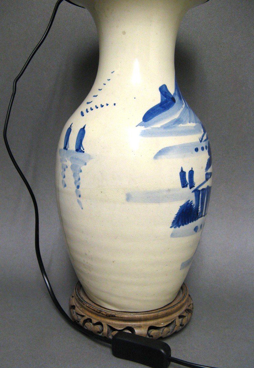 Asia China Blue And White Ceramic Lamp Base.-photo-4