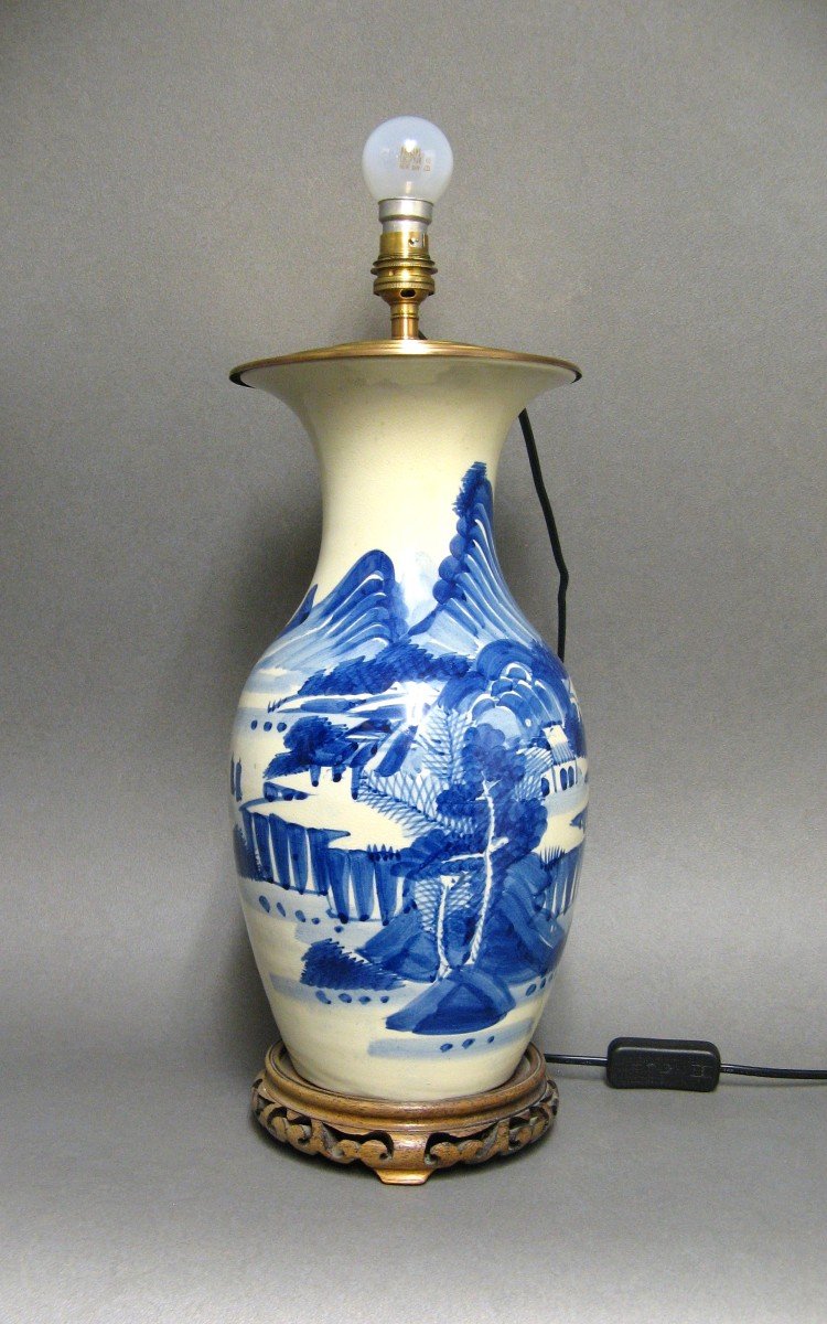 Asia China Blue And White Ceramic Lamp Base.