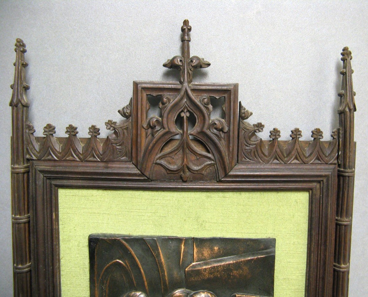 Bas-Relief En Bronze De Couvent De Style Néogothique.-photo-3