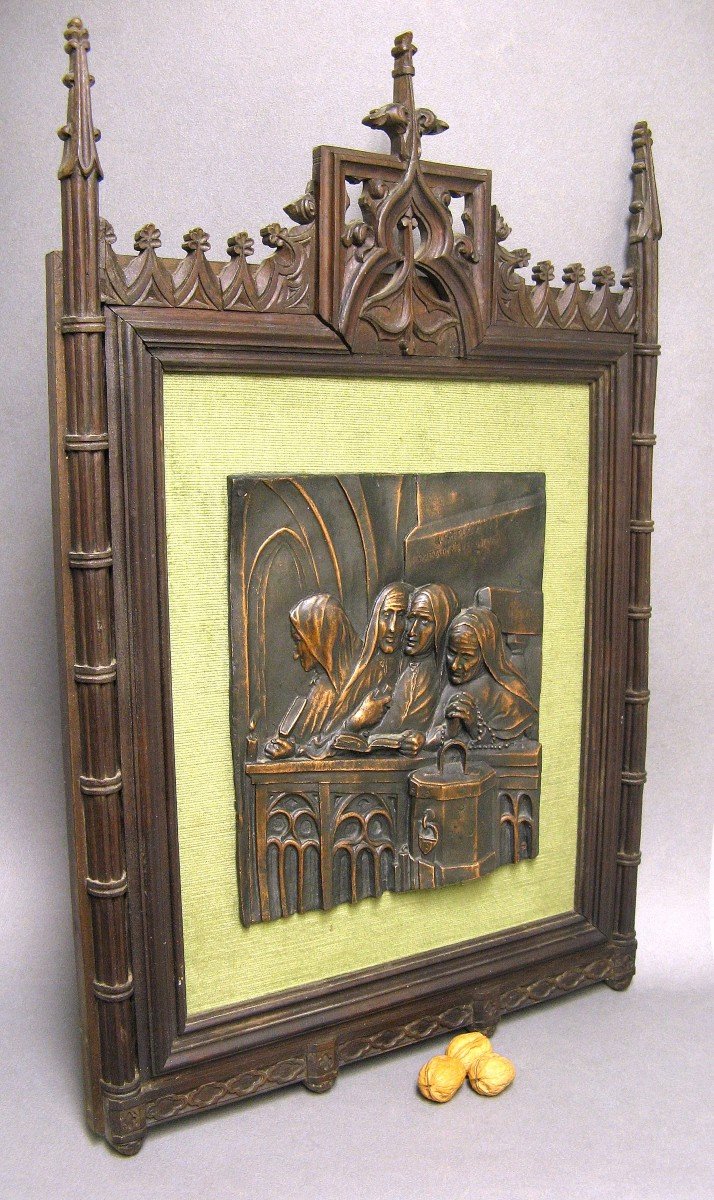 Bas-Relief En Bronze De Couvent De Style Néogothique.-photo-4