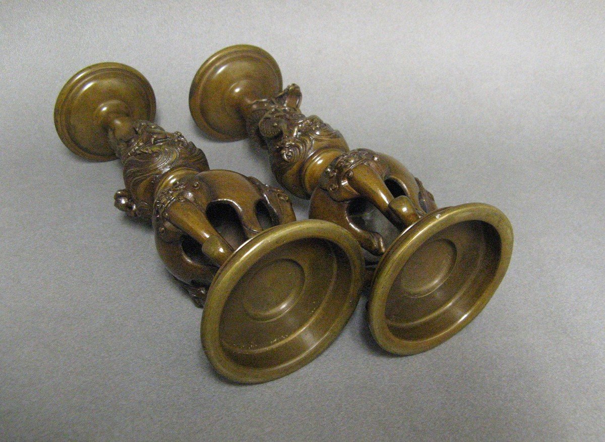 Pair Of Spades Candle With Dragons. 19th Century Meiji Bronze.-photo-4