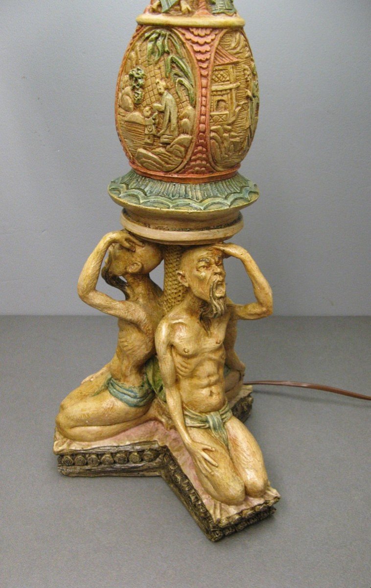 Lampe En Pierre Reconstitué, Décorations Et Sujets Japonisants.-photo-3