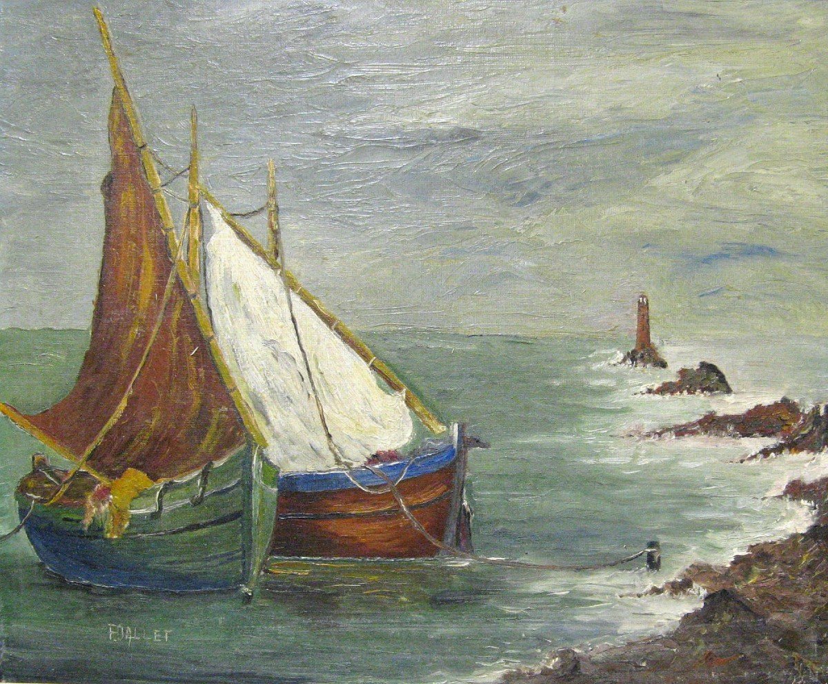 Peinture Marine barques de pêcheurs 1950/60.-photo-2