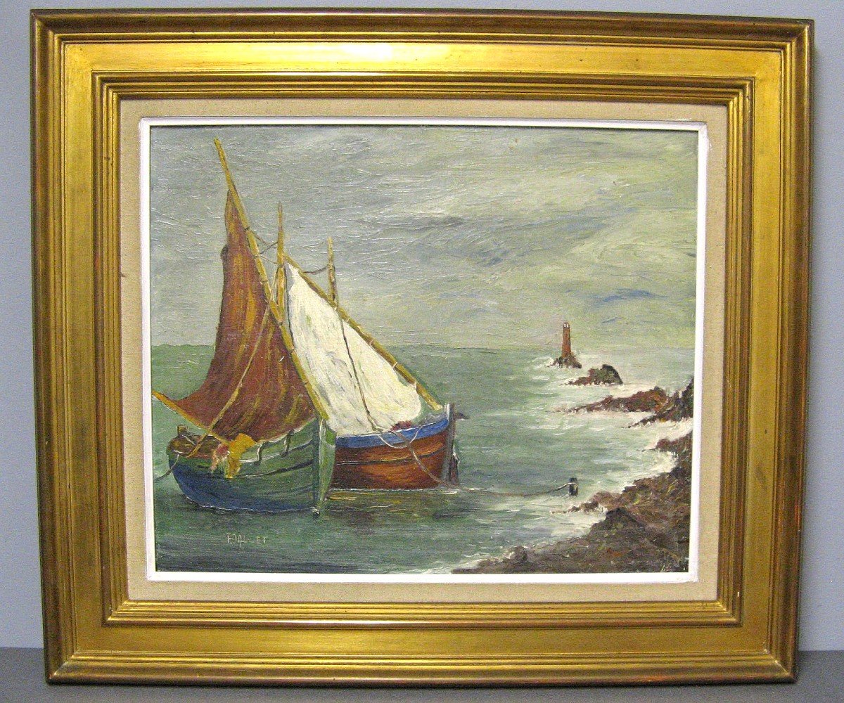 Peinture Marine barques de pêcheurs 1950/60.