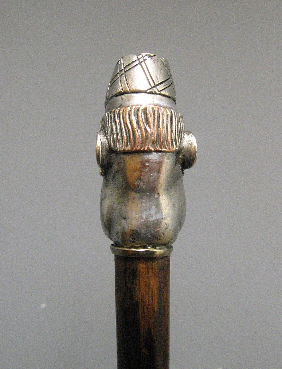 Walking Cane Silver Metal Handle. Scottish Head In Caricature.-photo-3