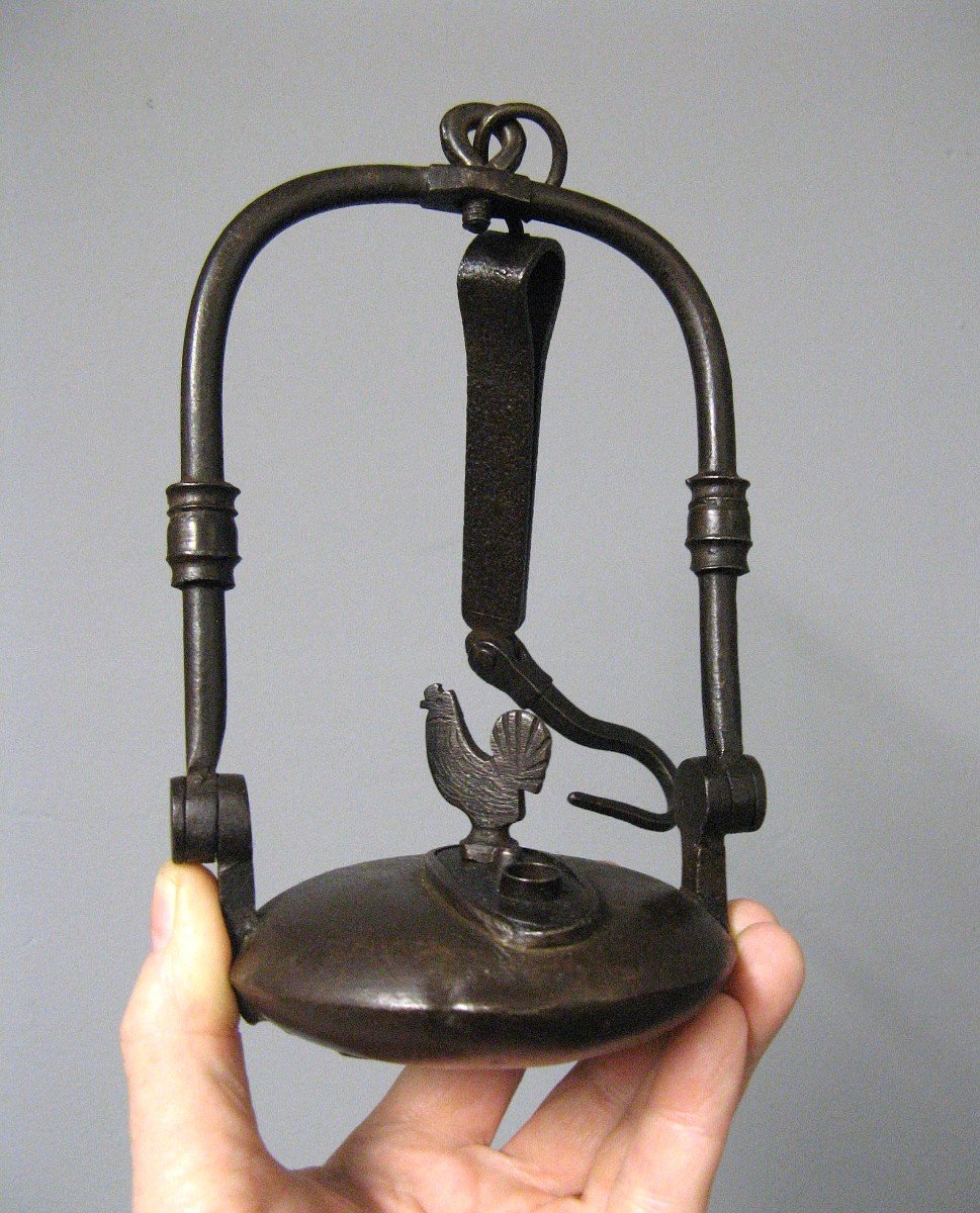 Petite Lampe à Huile De Mineur.  Rave Au Coq XIXe. -photo-4