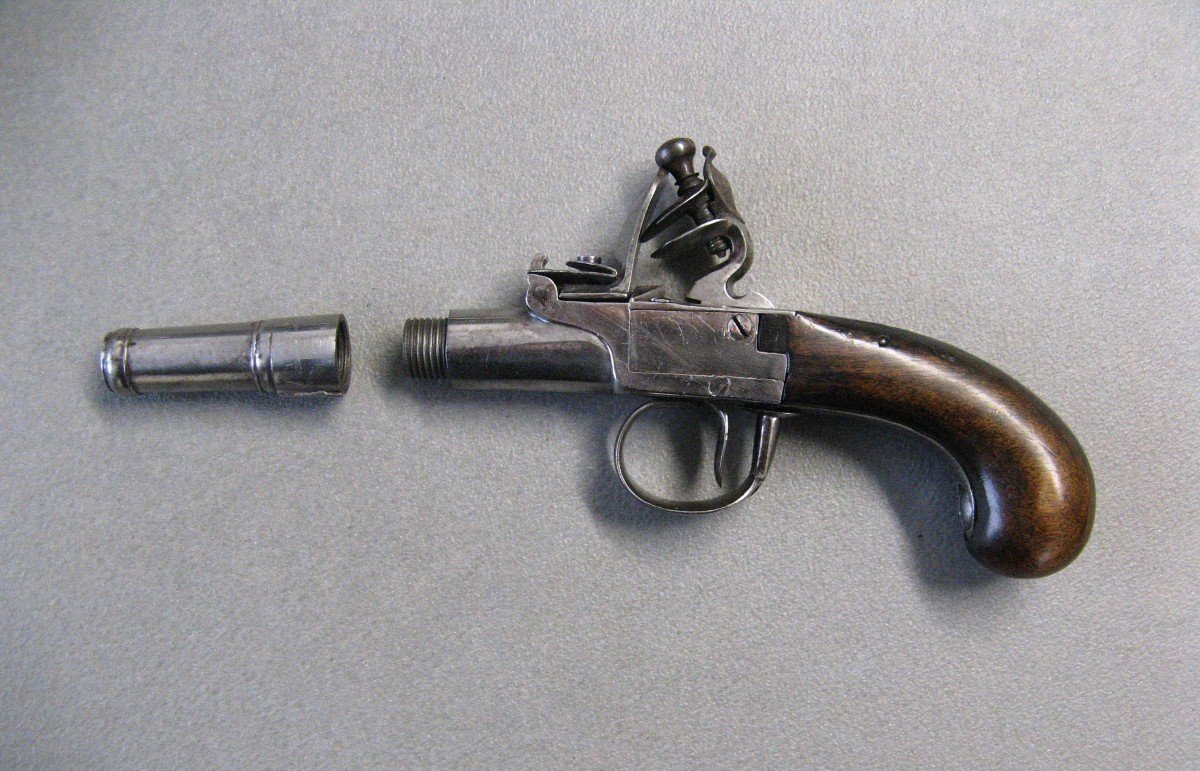Pistolet De Poche à Silex XVIIIe.-photo-1