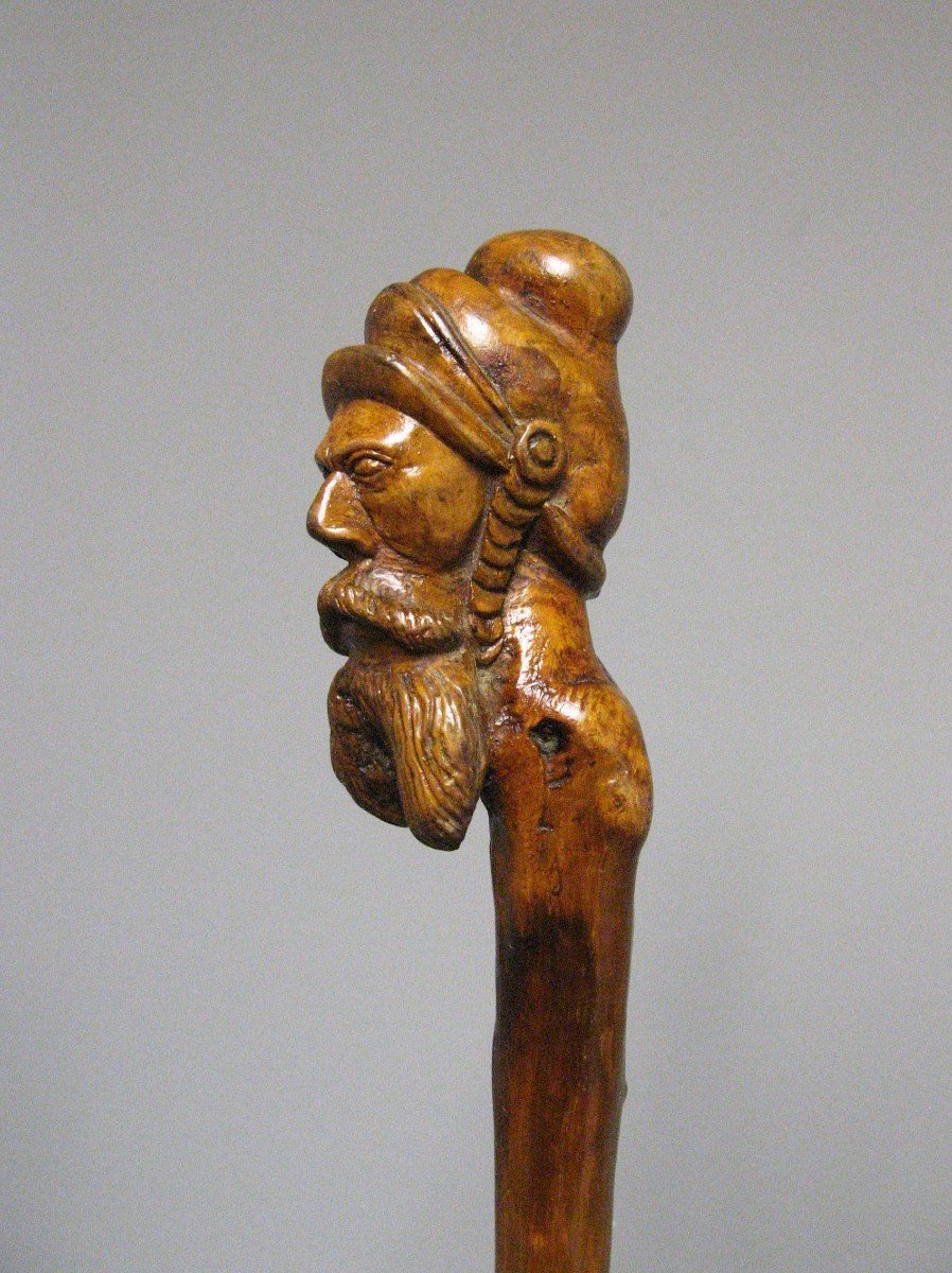 Cane Called “grognards” In Carved Boxwood. 19th Century Popular Art Monoxyl Cane.-photo-2