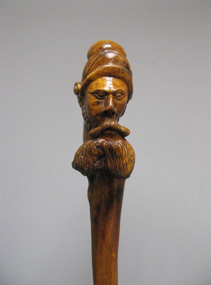 Cane Called “grognards” In Carved Boxwood. 19th Century Popular Art Monoxyl Cane.-photo-3