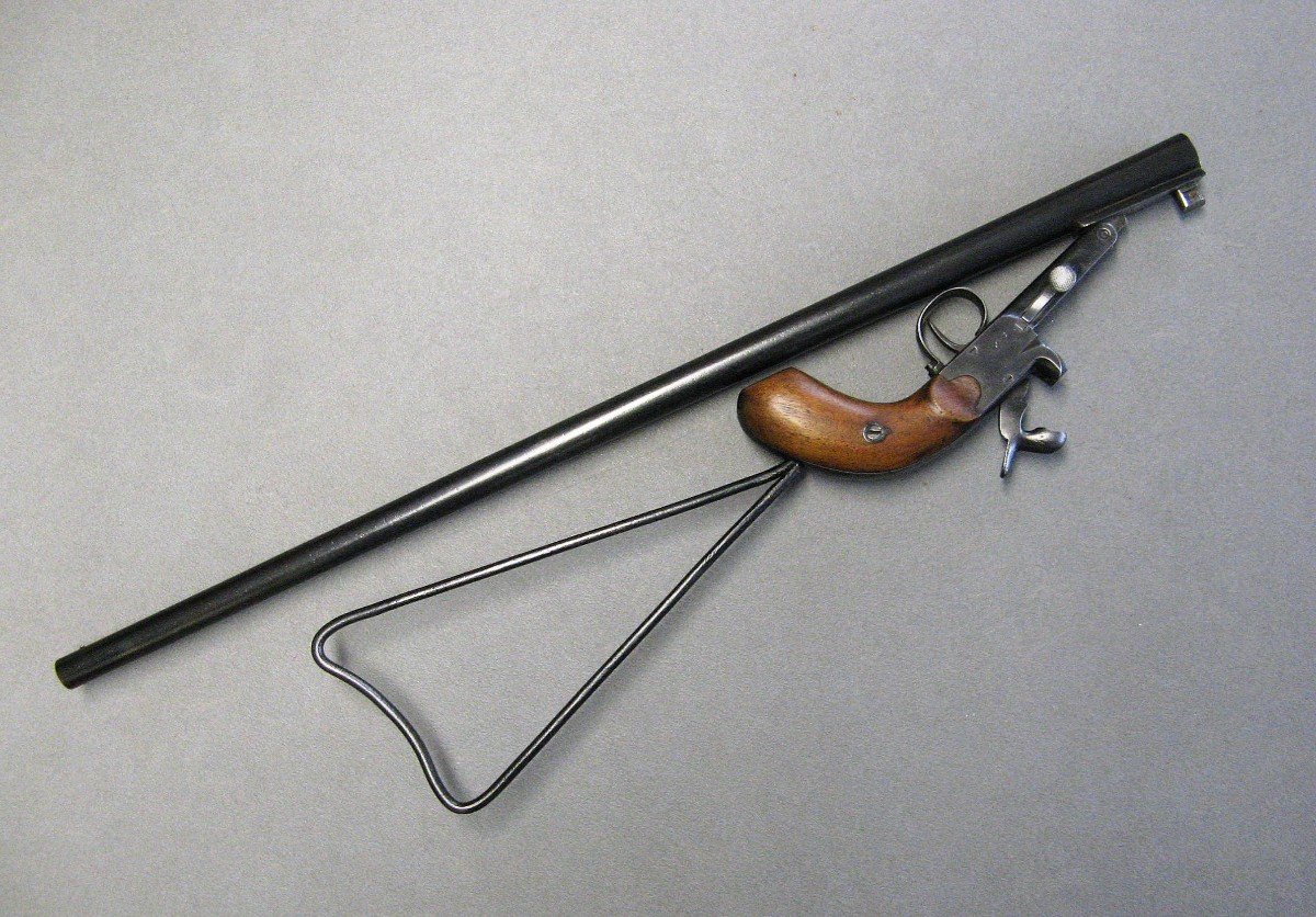 Pinpoint Poacher's Pistol / Carbine With Skeleton Stock From St Etienne 19th Century. -photo-2