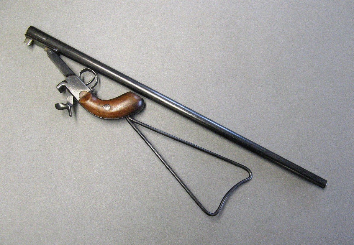  Pinpoint Poacher's Pistol / Carbine With Skeleton Stock From St Etienne 19th Century. 