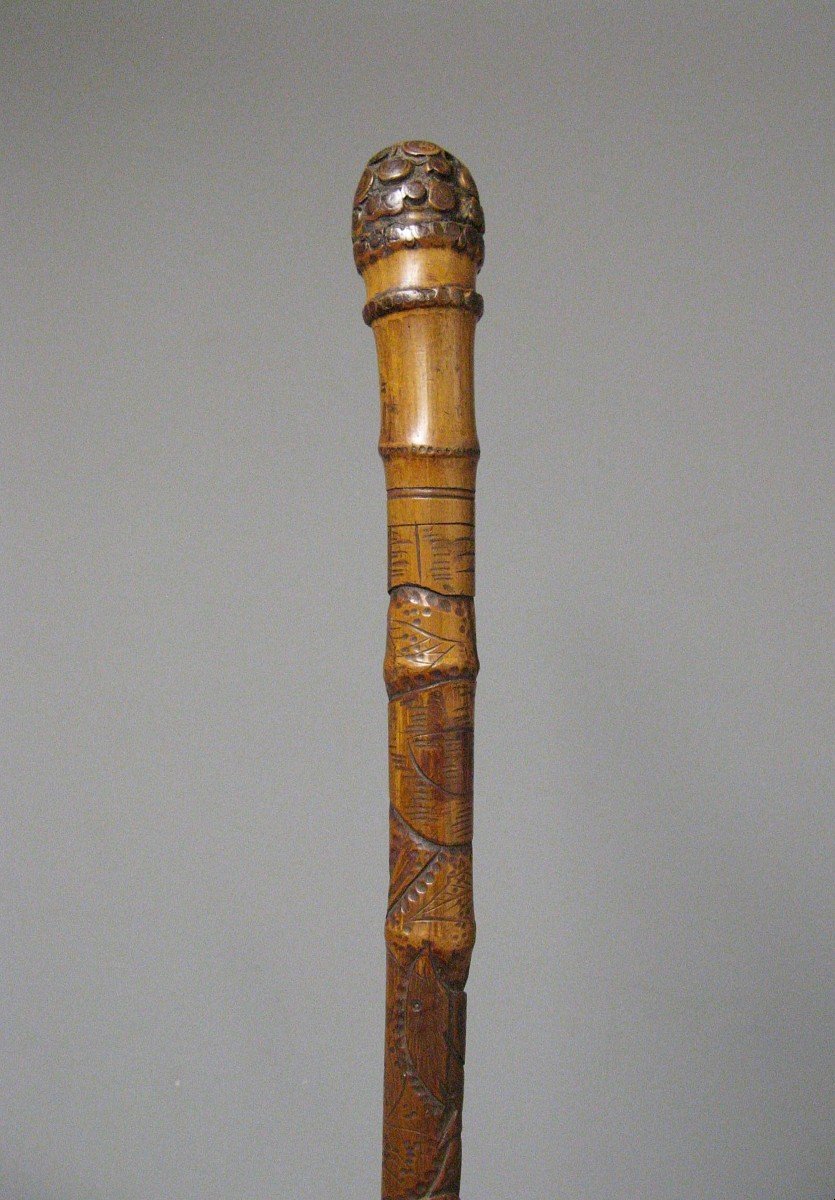 Canne En Bambou Sculpté. Japon Vers 1900. 