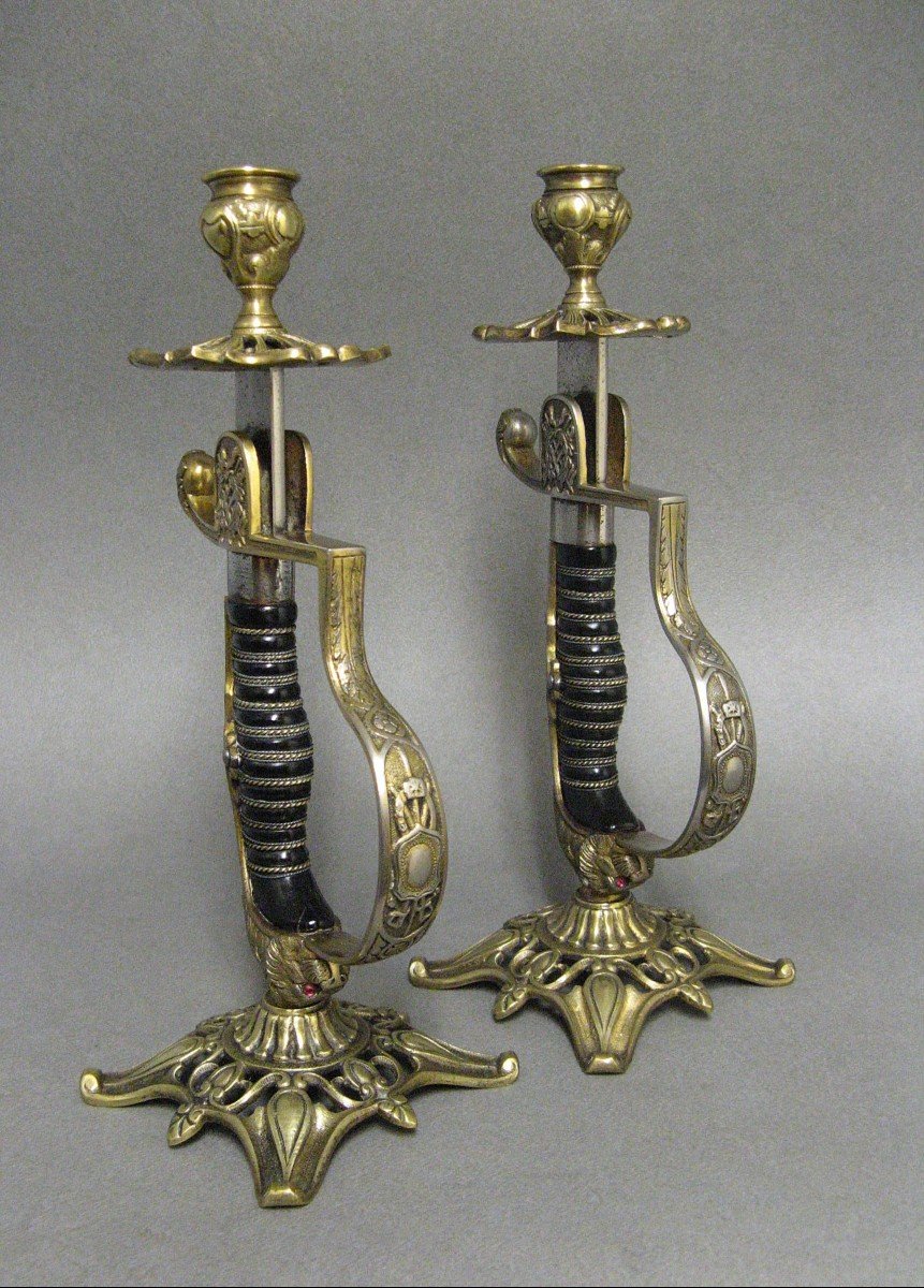 Pair Of German Senior Officers' Sword Candlesticks, Late 19th Century.-photo-2