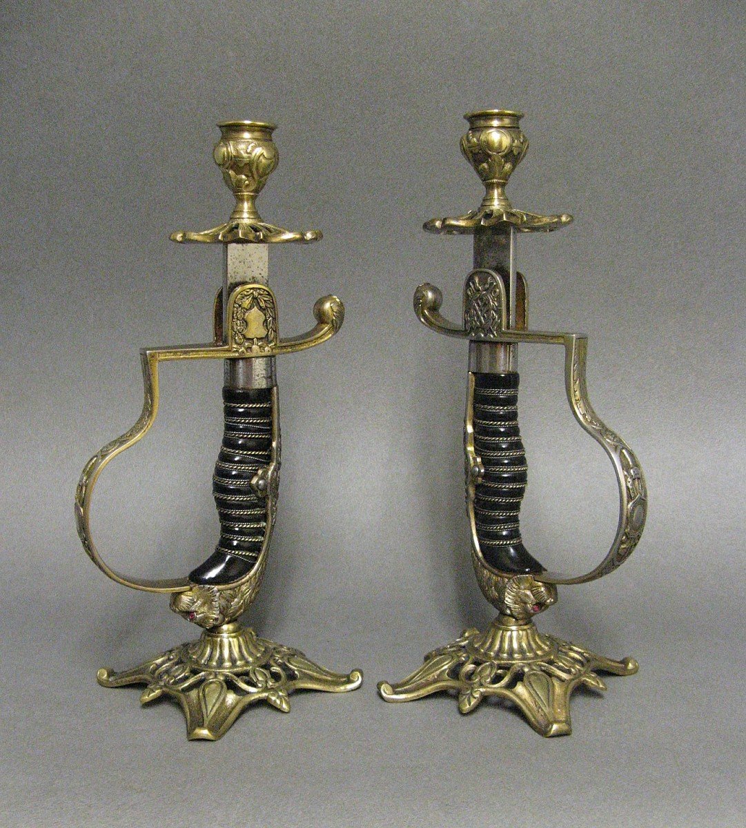 Pair Of German Senior Officers' Sword Candlesticks, Late 19th Century.-photo-3