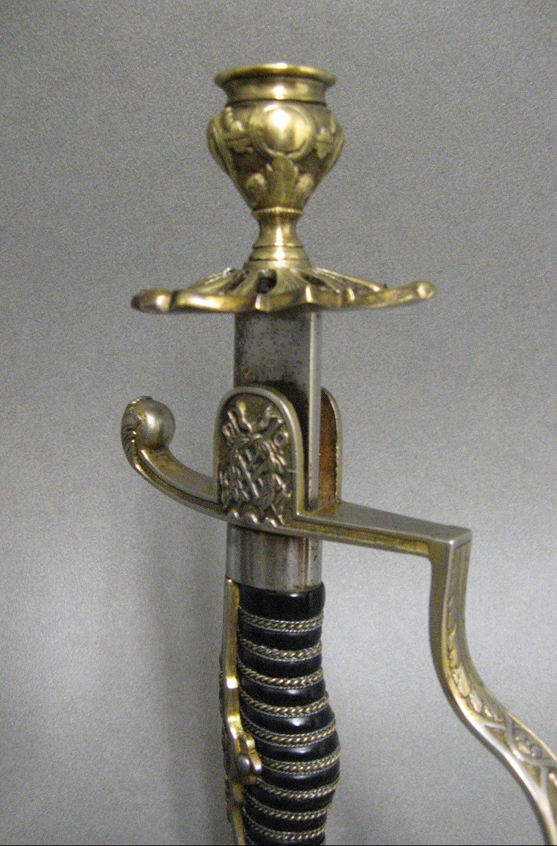 Pair Of German Senior Officers' Sword Candlesticks, Late 19th Century.-photo-1