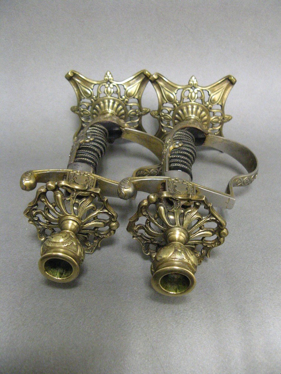 Pair Of German Senior Officers' Sword Candlesticks, Late 19th Century.-photo-3