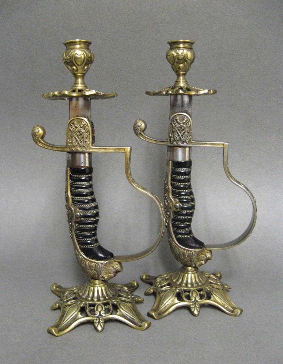 Pair Of German Senior Officers' Sword Candlesticks, Late 19th Century.