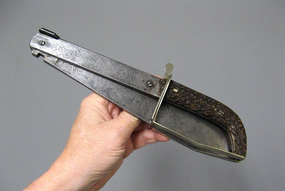 Grand Couteau De Chasse Pliant XIXe.