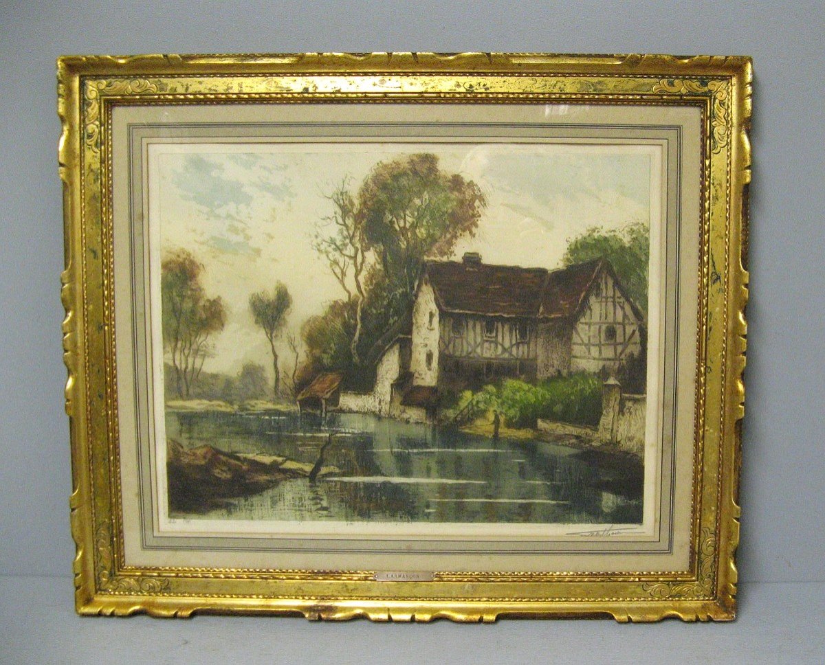 Gravure Originale à l'Aquatinte " l'Armançon " XIXe.-photo-2