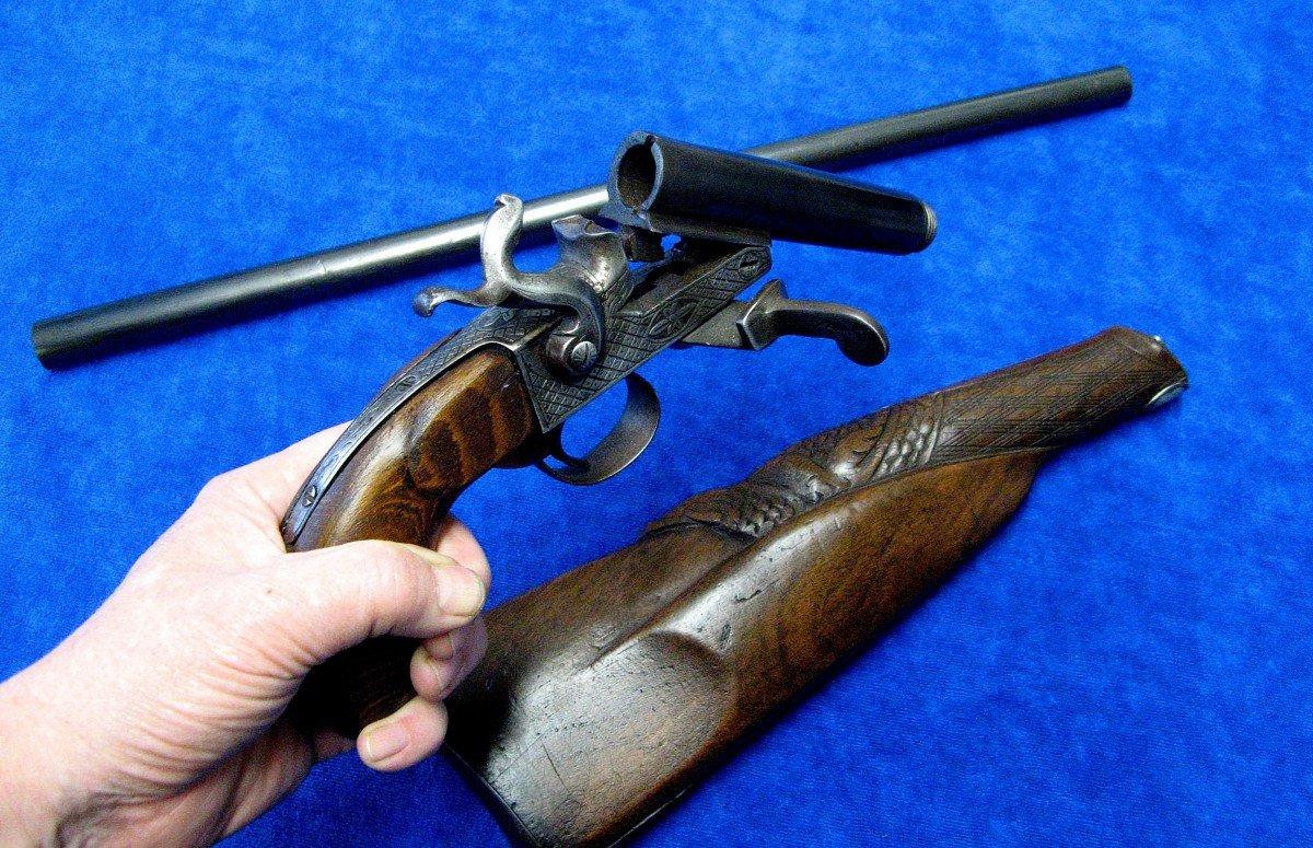 Pistolet Carabine De Braconnier Démontable A Broche XIXe.-photo-2