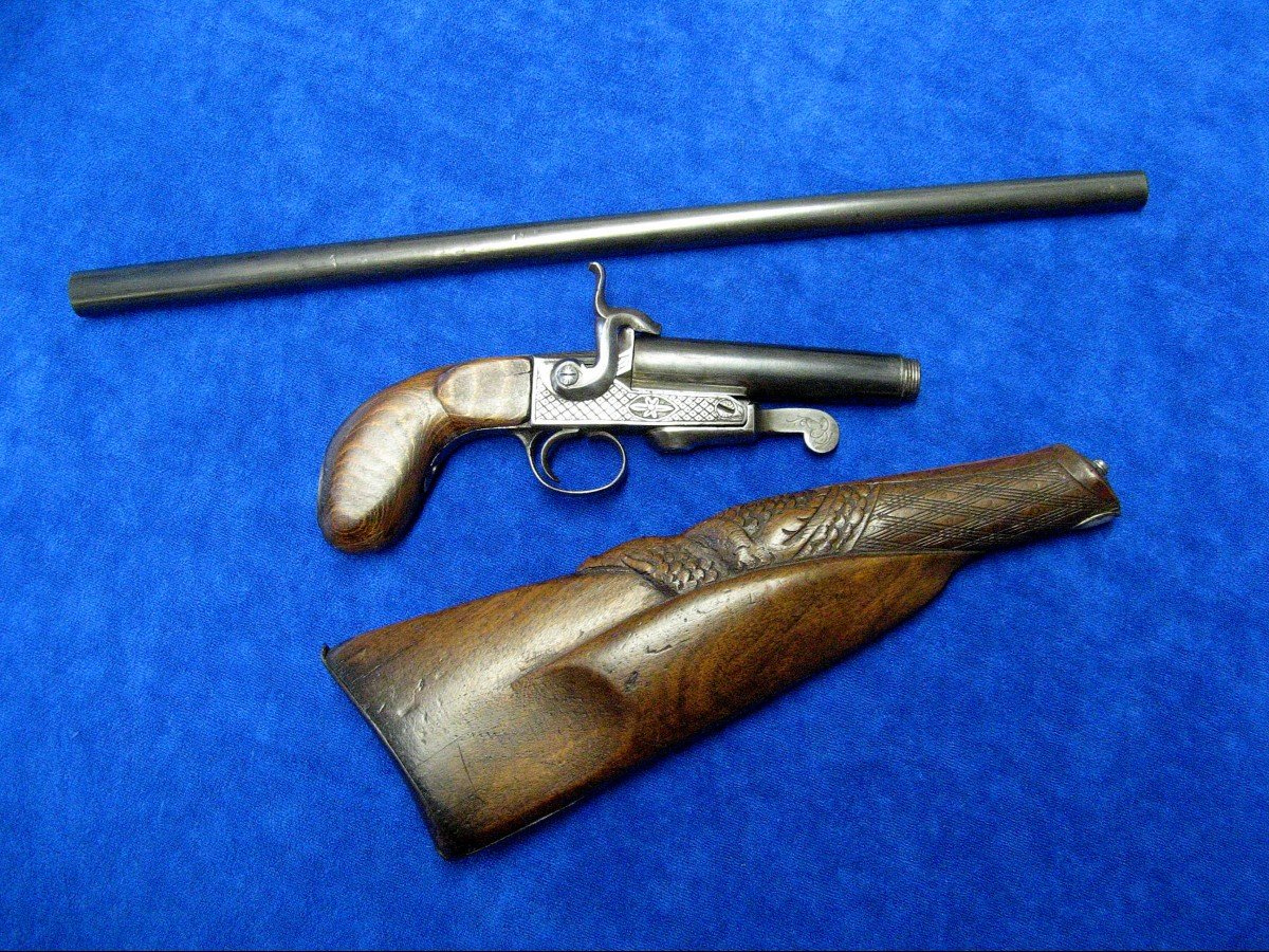 Pistolet Carabine De Braconnier Démontable A Broche XIXe.-photo-3