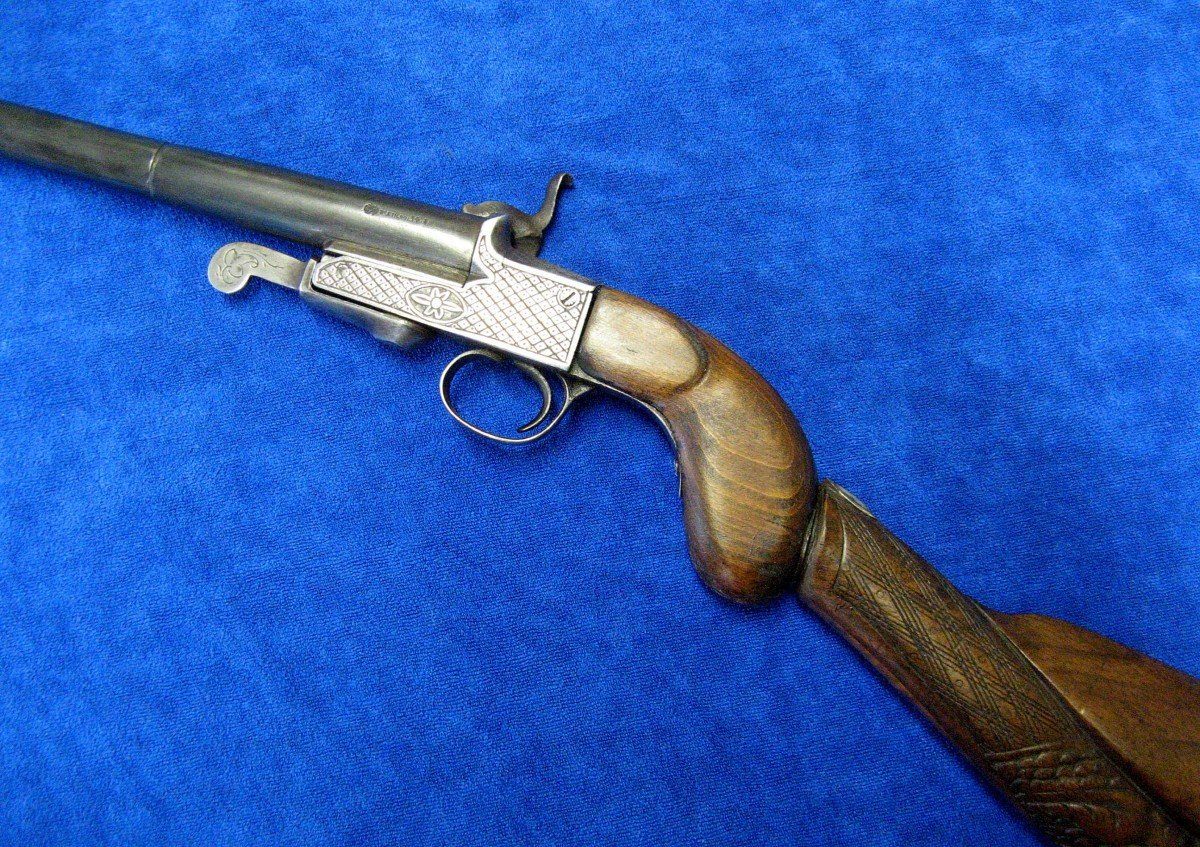 Pistolet Carabine De Braconnier Démontable A Broche XIXe.-photo-1