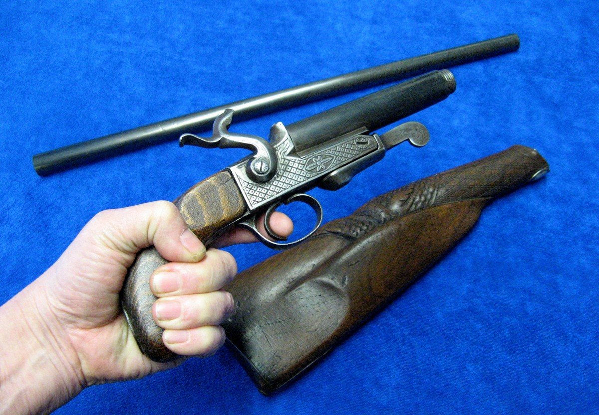 Pistolet Carabine De Braconnier Démontable A Broche XIXe.