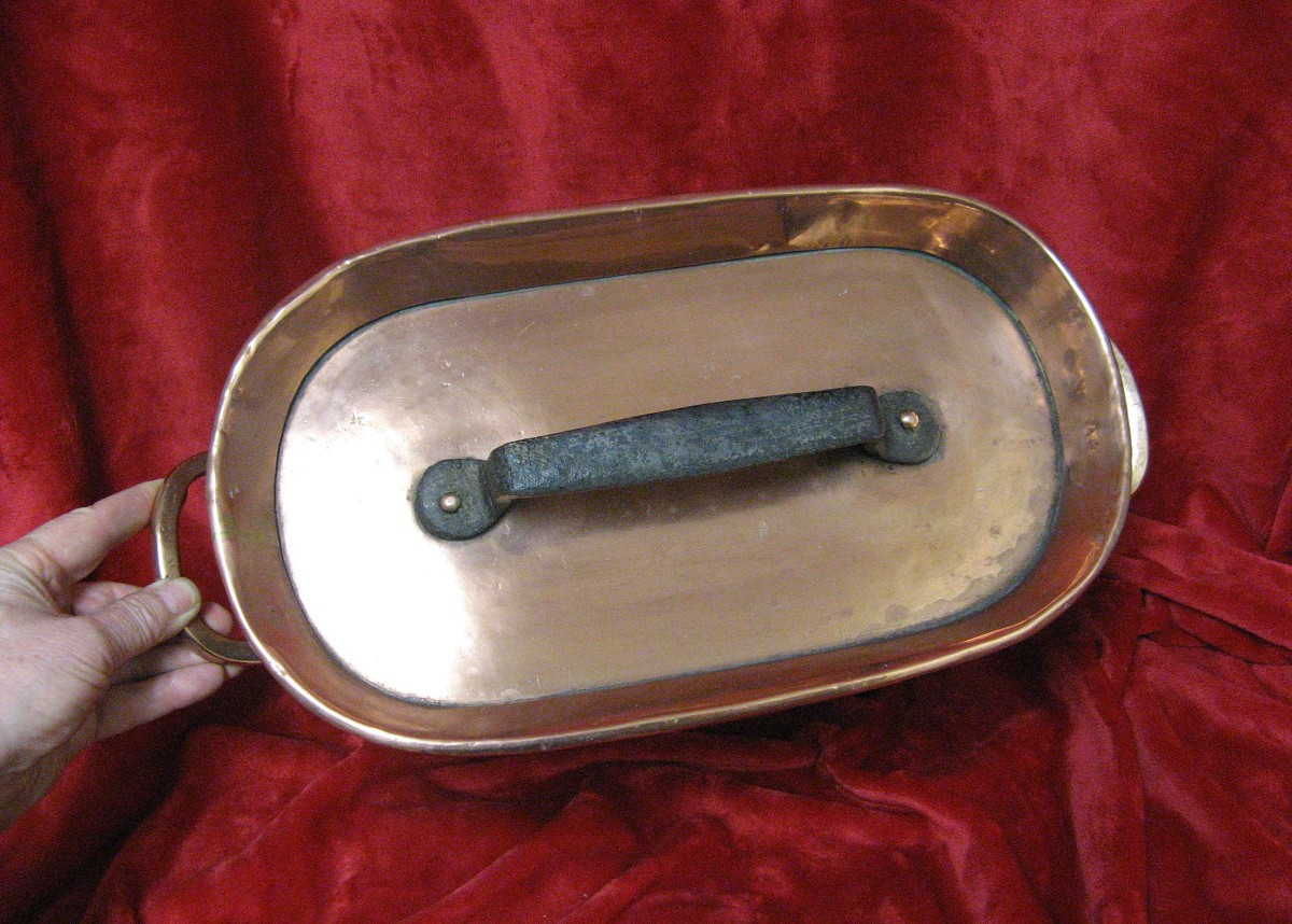 18th Century Copper Braising Pan. Coat Of Arms. Fleur-de-lys. Crown.-photo-3