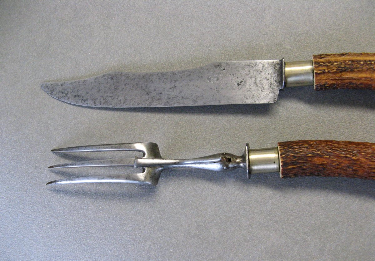 Game Service Mounted On Deer Antlers Circa 1900.-photo-2