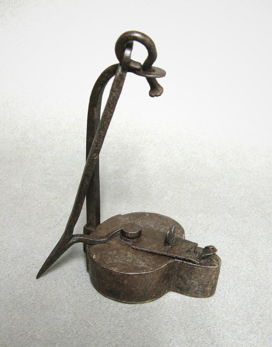 18th Century Wrought Iron Miner's Oil Lamp.