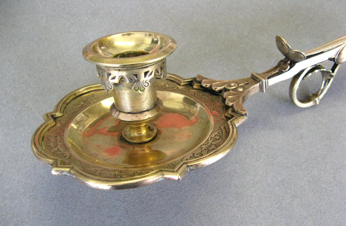 Bishop's Candlestick With Episcopal Hand In Bronze.-photo-2