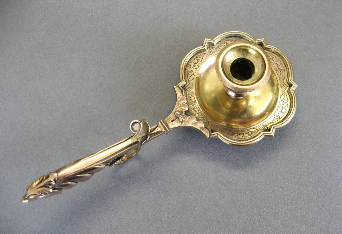 Bishop's Candlestick With Episcopal Hand In Bronze.-photo-1