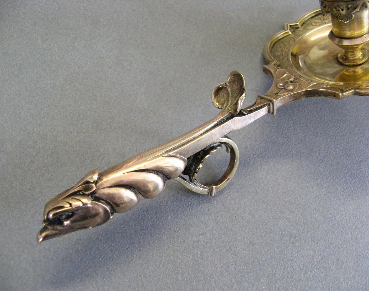 Bishop's Candlestick With Episcopal Hand In Bronze.-photo-2