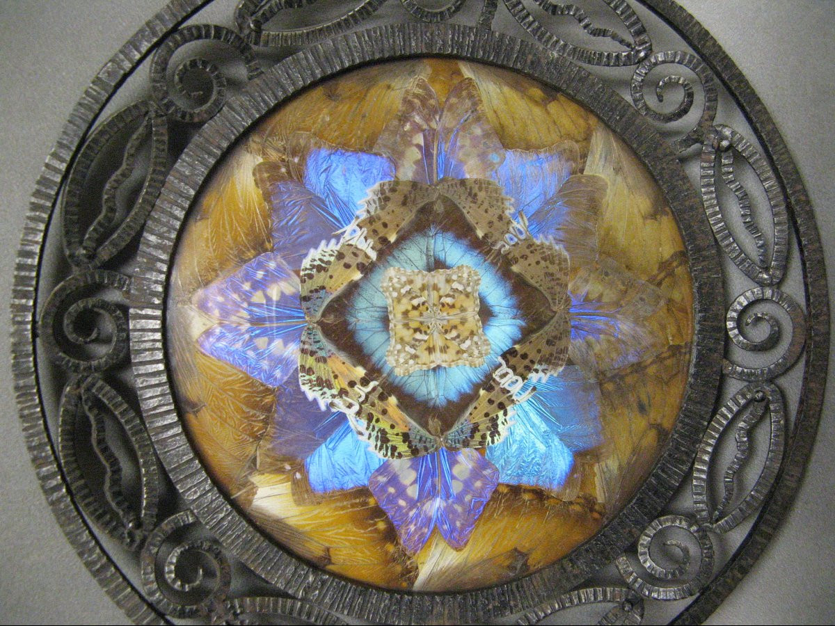  Centre De Table Art Nouveau Fer Forgé Et Ailes De Papillons XXe.-photo-2