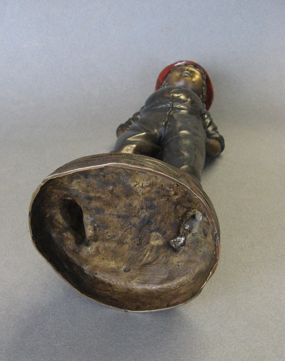 Bronze Subject Representing A Young Boy 20th Century.-photo-2
